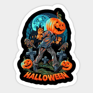 Pumpkin headed human and halloween haunt Sticker